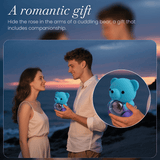 Gradient Blue Teddy Bear and Preserved Rose with Hidden Necklace