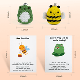 Porte-clés d'encouragement « Bee Positive » et « Frog-et to Smile » en forme d'animal crocheté