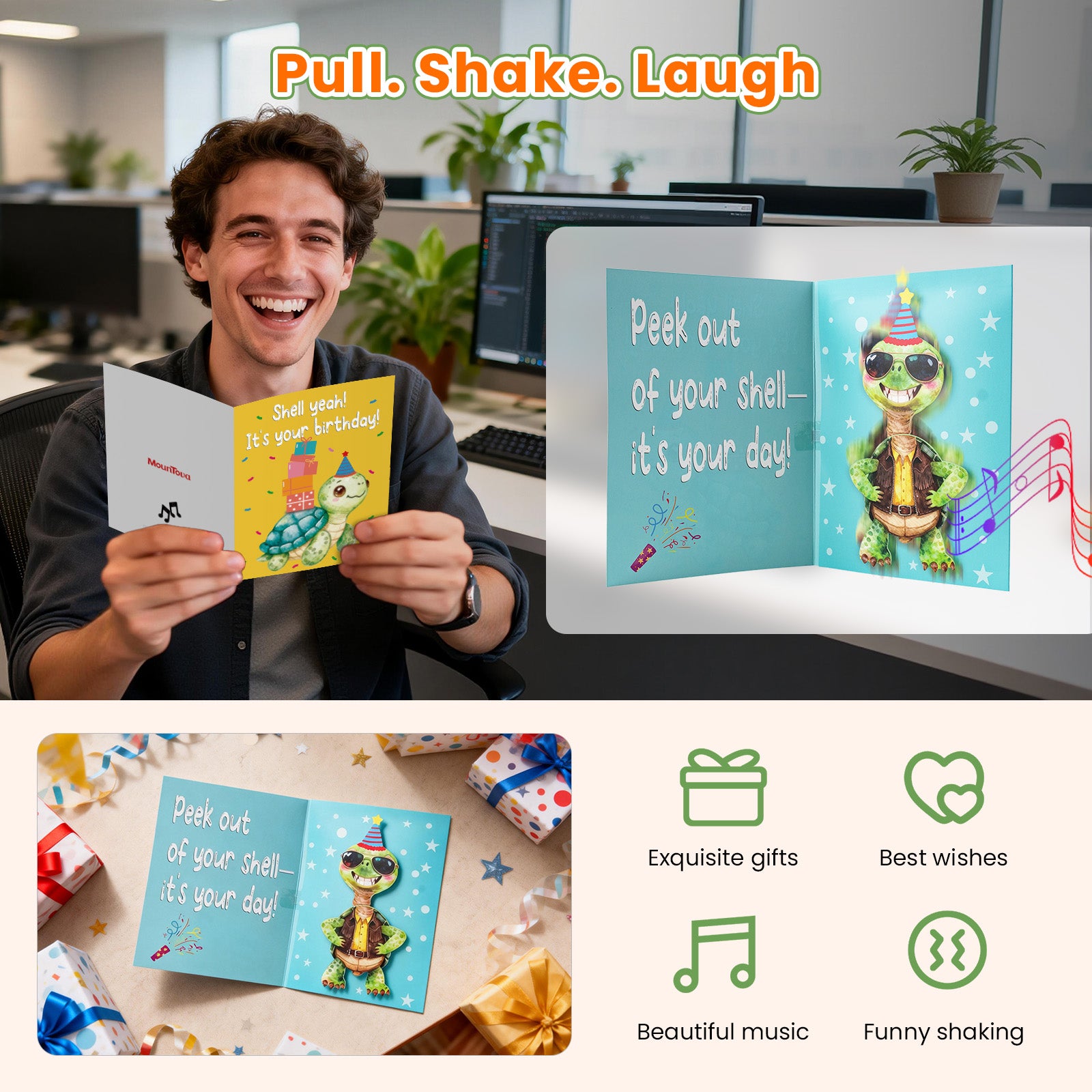 Musical Birthday Card That Plays the Happy Birthday Song with Sound & Motion – Cute Pop-Up Turtle Birthday Card, Funny&Animated Happy Birthday Gift for Kids, Women & Men