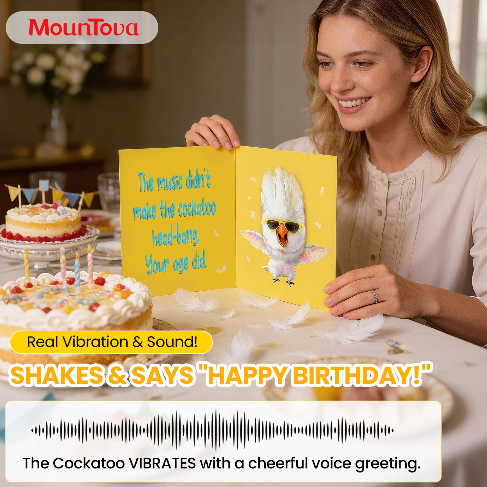 Funny Musical Birthday Card with Singing & Head-Banging Parrot, Sound & Shaking Pop Up Birthday Card for Men Women Kids, Happy Birthday Gift for Friends, Family, Coworkers