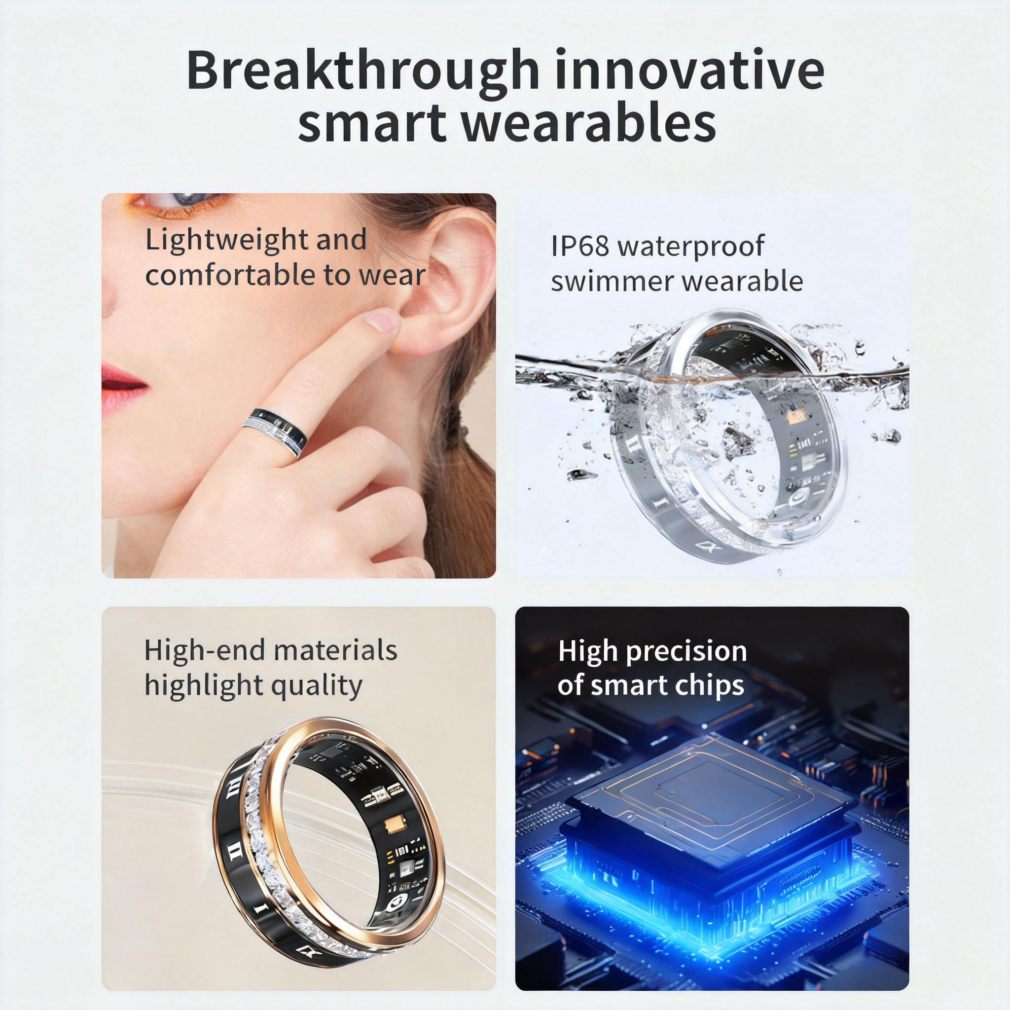 Unisex Colorblock Patchwork Design StainlessSteel Ring, Multifunctional Smart Ring, FashionAccessories for Men & Women, Wearable