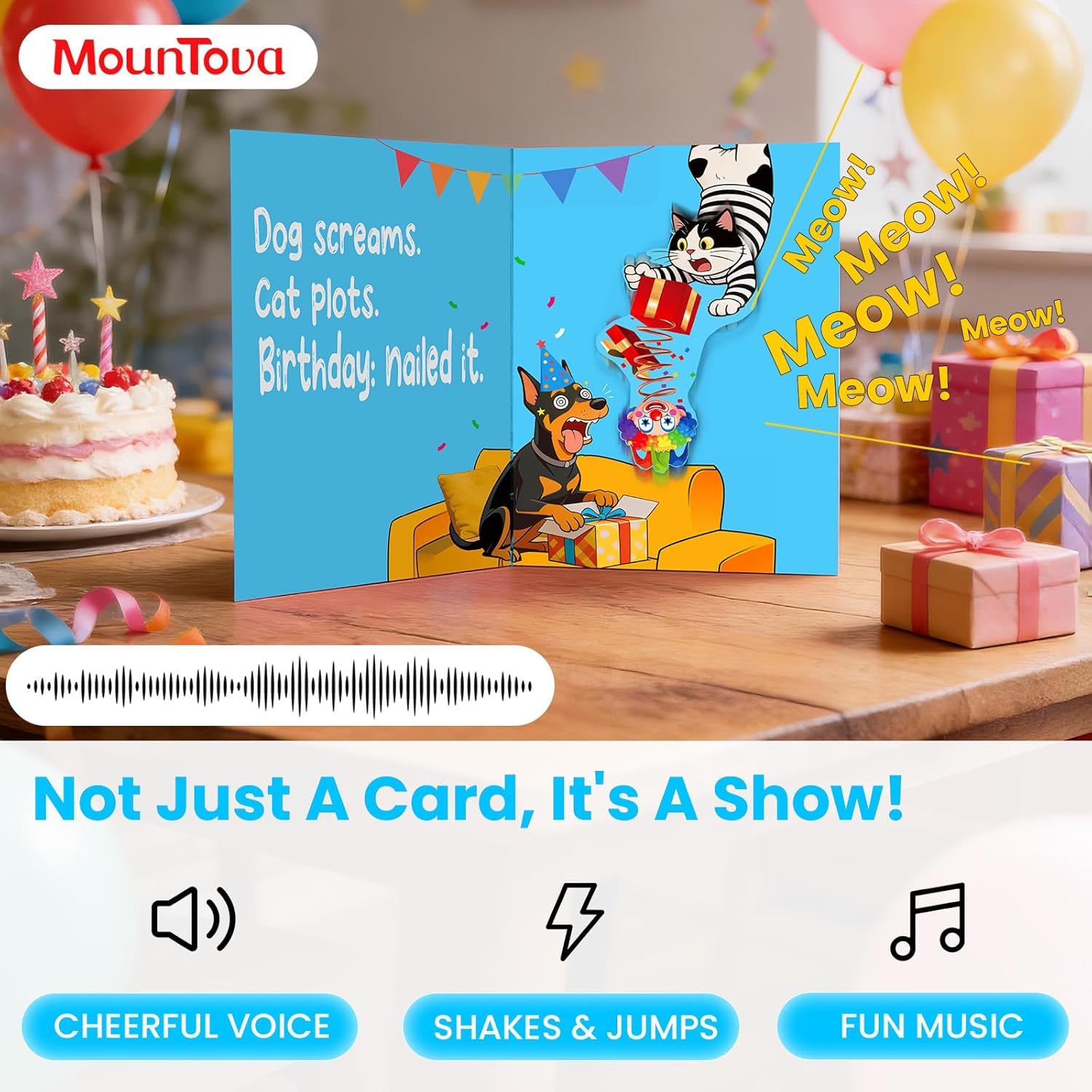 Funny Birthday pop-up Card for Pet Lovers – Cat & Dog Celebration Greeting Card with Humorous Treats First, Chaos Later Design – Perfect for Animal Enthusiasts and Pet Owners