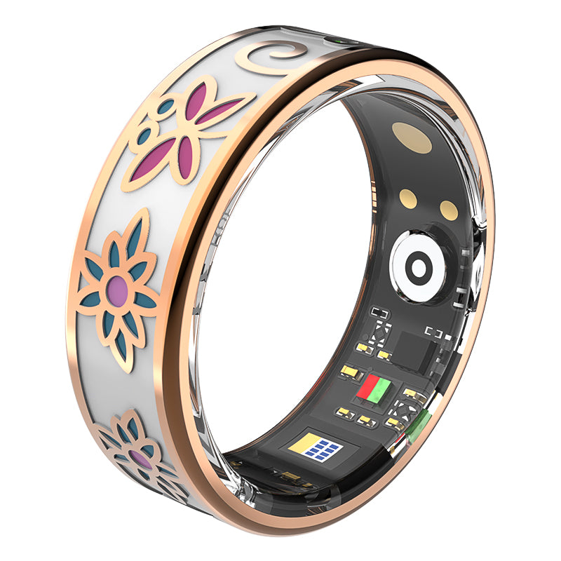 Unisex Smart Ring IP68 Waterproof Enamel Rose Gold Health Tracker Heart Rate Blood Oxygen Sleep Period Monitoring Compatible with iPhone Android