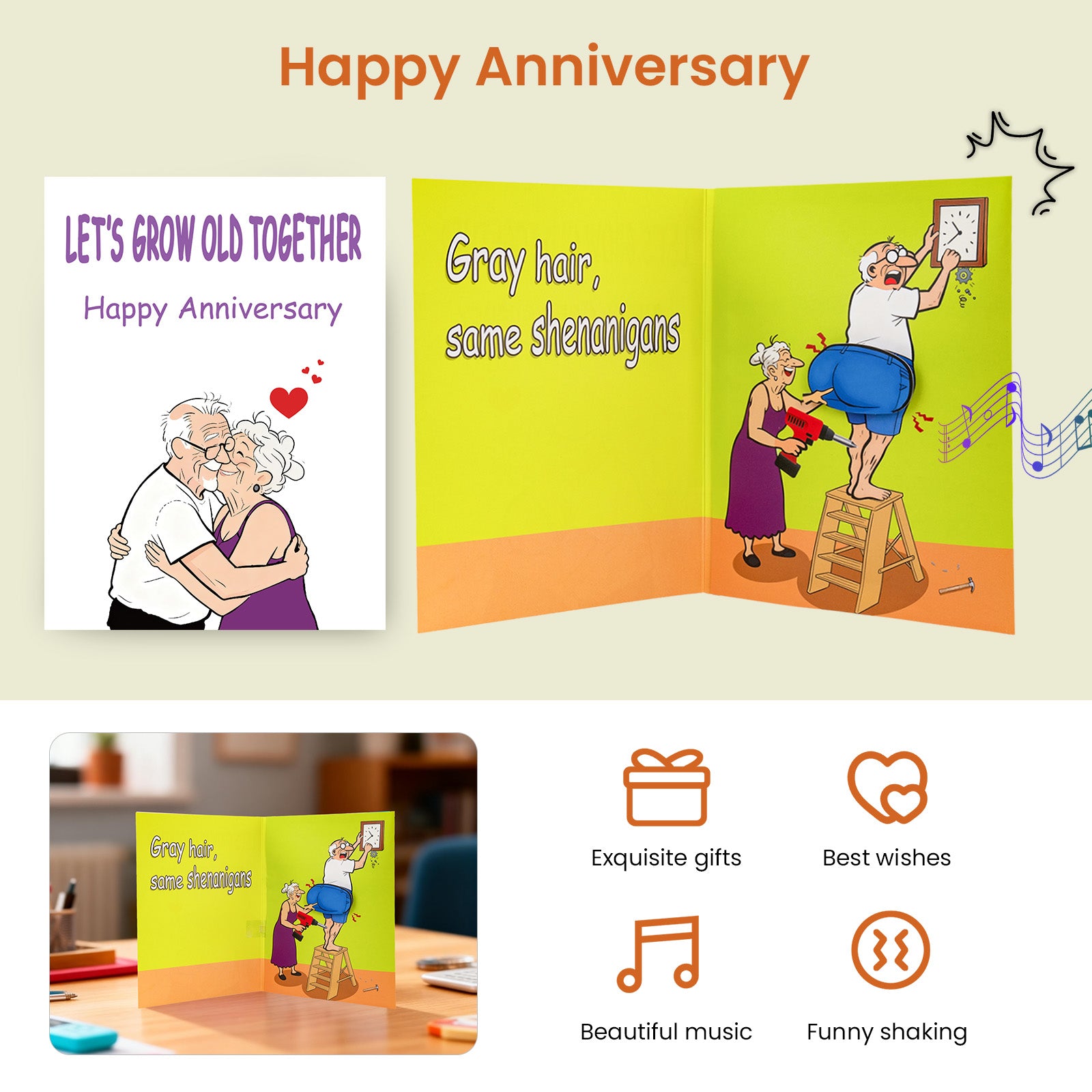 Funny Anniversary Card with Shaking Motion & Humorous Sound, Interactive Anniversary Cards for Him Her Husband Wife Couple, Gift for Wedding Anniversaries, Long-Term Relationships