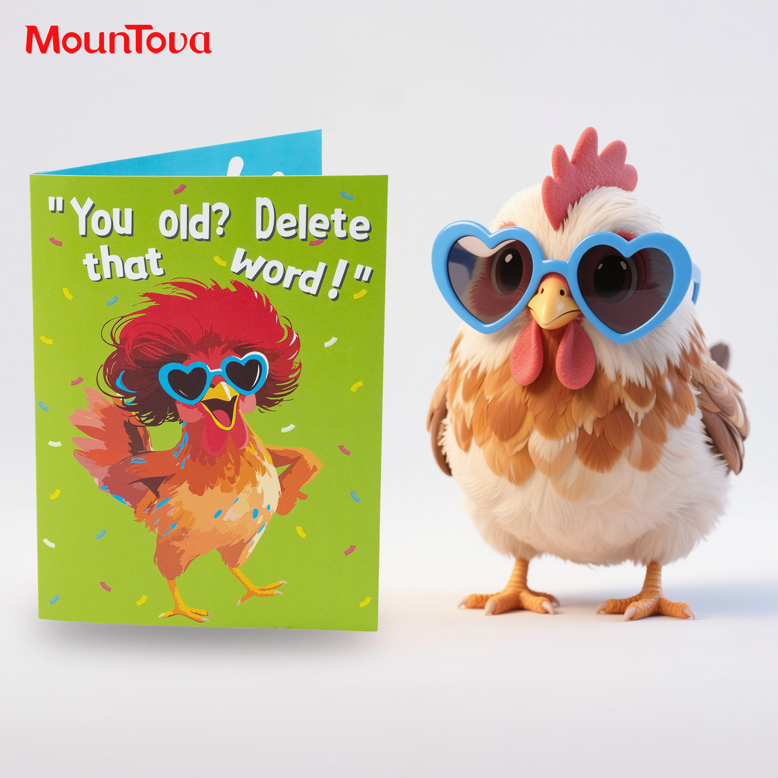 mountova Dancing Chicken Birthday Card, Funny Birthday Card for Men Women Kids, Music & Shaking Body Motion Greeting Card with Envelope, Unique Hilarious Birthday Gift, 5.9 Inch x 8.4 Inch