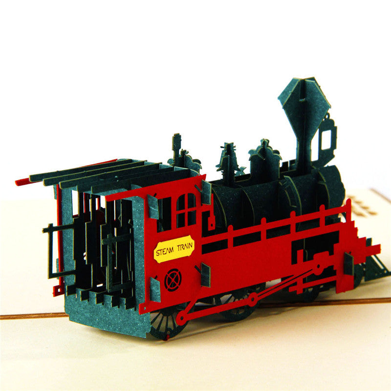 Retro Train Pop up Card, 3D Greeting Card