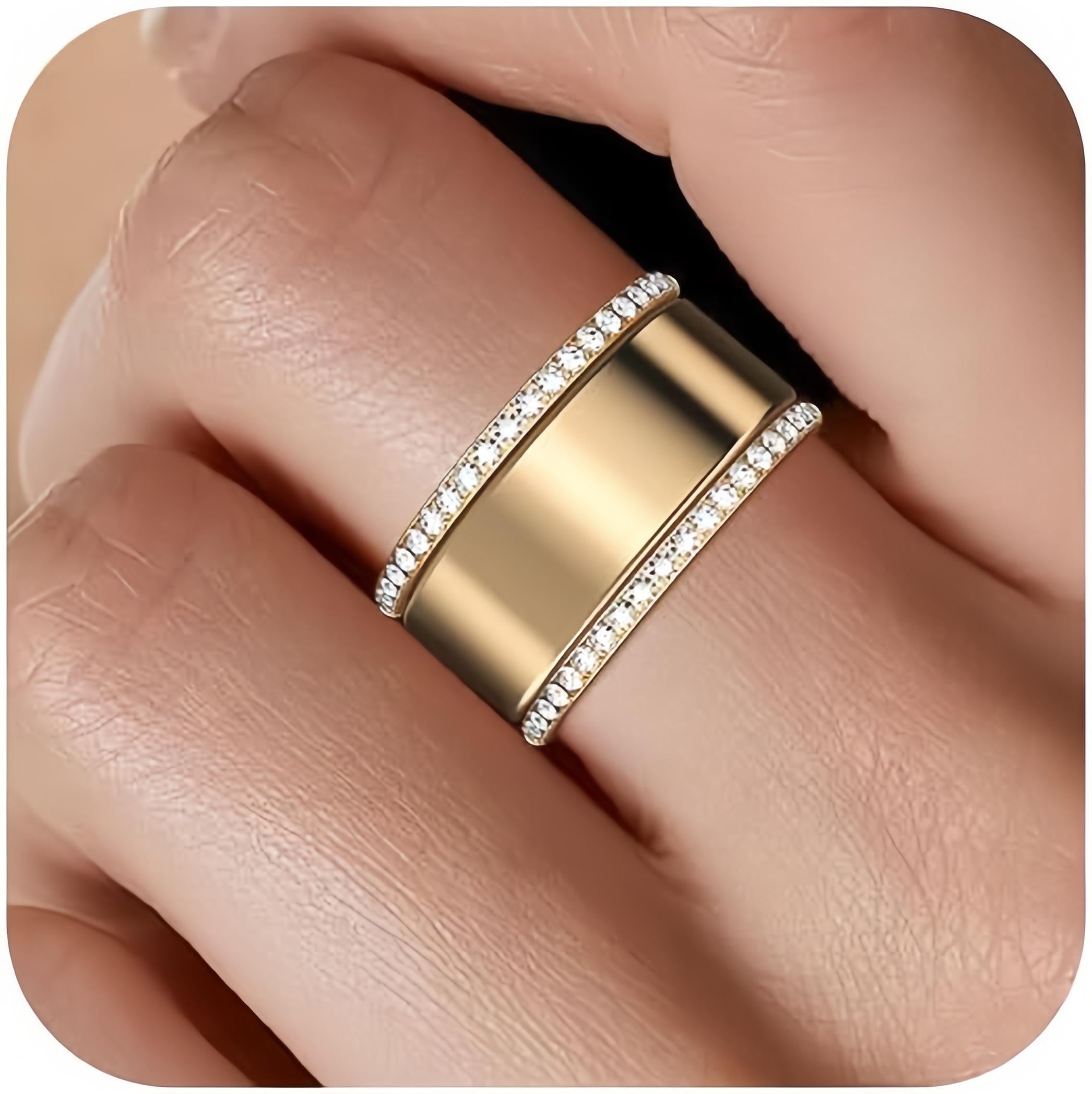 For Oura5,with smart rings【Ring not included】Stainless steel wide-band ring with smooth finish and stacked-look edge detailing; minimalist style,Compatible with Oura5