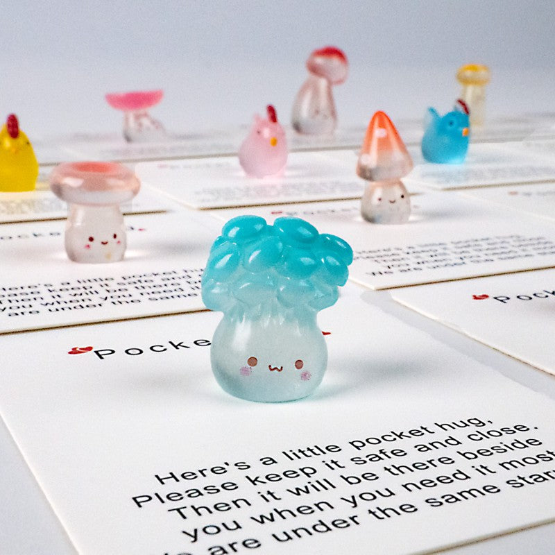 Champignon et poulet en perles de résine 3D, ensemble de câlins de poche, 20 pièces pour 1 ensemble