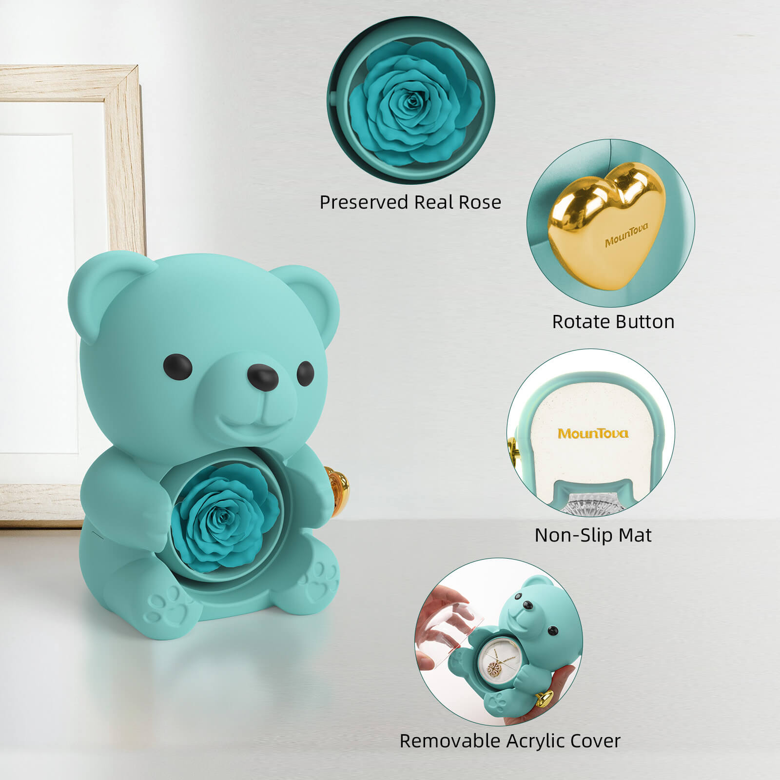 Mountova Teddy Bear with Preserved Flower（Tiffany Blue)