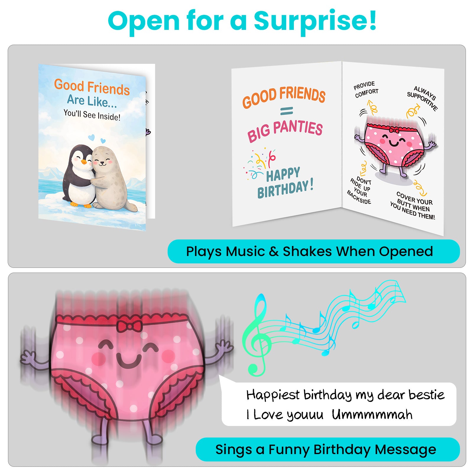 Funny Musical Birthday Card for Best Friend - Shaking Underwear Pop Up Card, Hilarious Gag Gift for BFF, Bestie, Work Friend