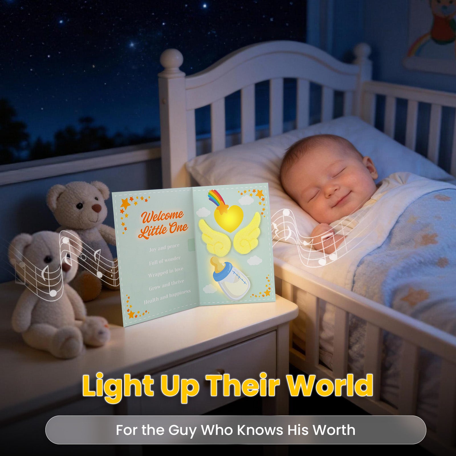 Baby Shower Card – Pop Up Baby Shower Cards with Sound & Light for Girl and Boy - Cute New Baby Card for New Parents, Blank NoteCard and Envelope Included