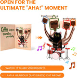 Black Cat Coffee Birthday Cards, Musical Funny Birthday Card，Funny Cat Meme Musical & Shaking Energetic Cat Greeting Card with Envelopes for Women，Men，Kids，5.9" x 8.3"