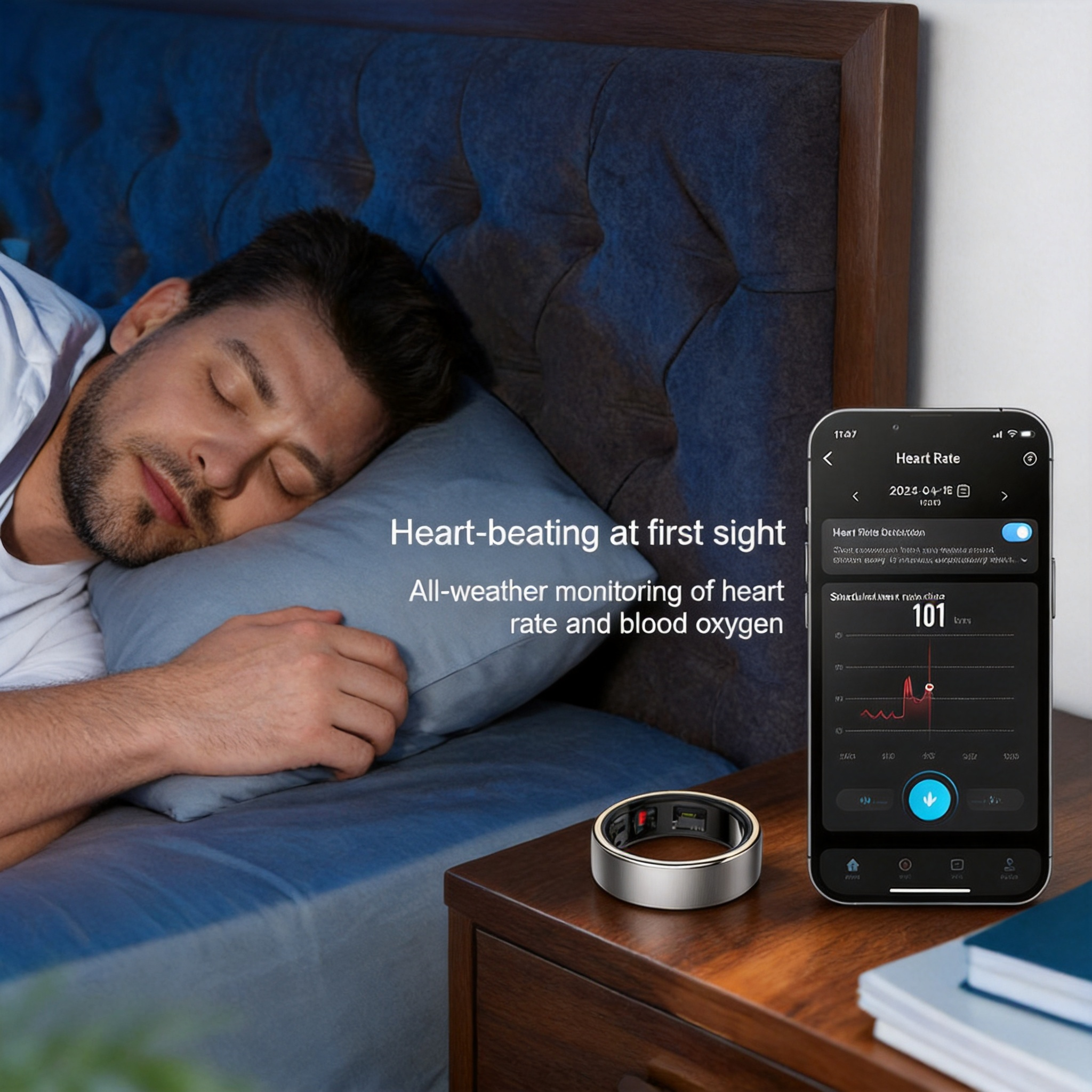 Smart Ring Dual Chip Health Monitoring Activity Tracker 5ATM Water Resistant Wireless Charging 24 7 Heart Rate Monitor Fitness Sports Daily Use Gift for Dad Men,R10