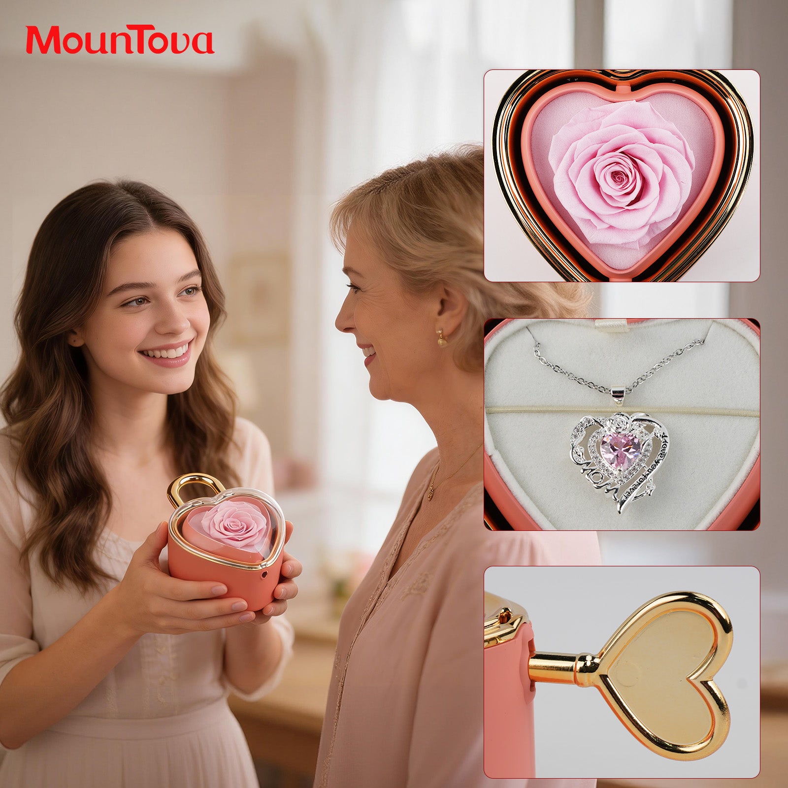 【V-Day gift for mom】Real Rose jewelry box, containing a heart-shaped rose pendant necklace Heart necklace A perfect gift for mom or grandma, ideal for Mother's Day or Valentine's Day.