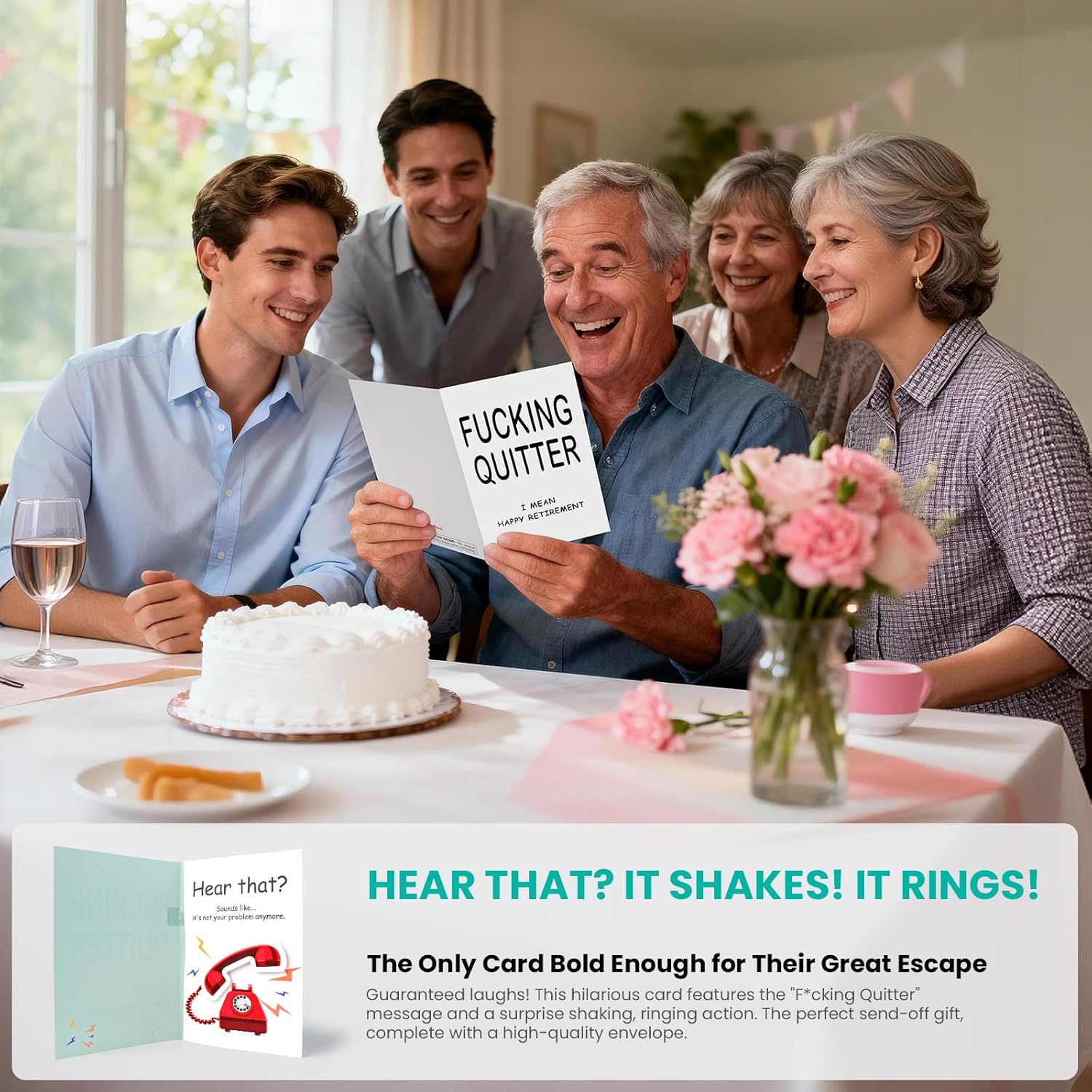 Funny Retirement Card for Woman Man, Musical & Shaking Telephone Retired Cards Farewell Leaving Card Humorous Greeting Cards with Envelope Happy Retirement Cards Gifts for Coworker Colleague Friend