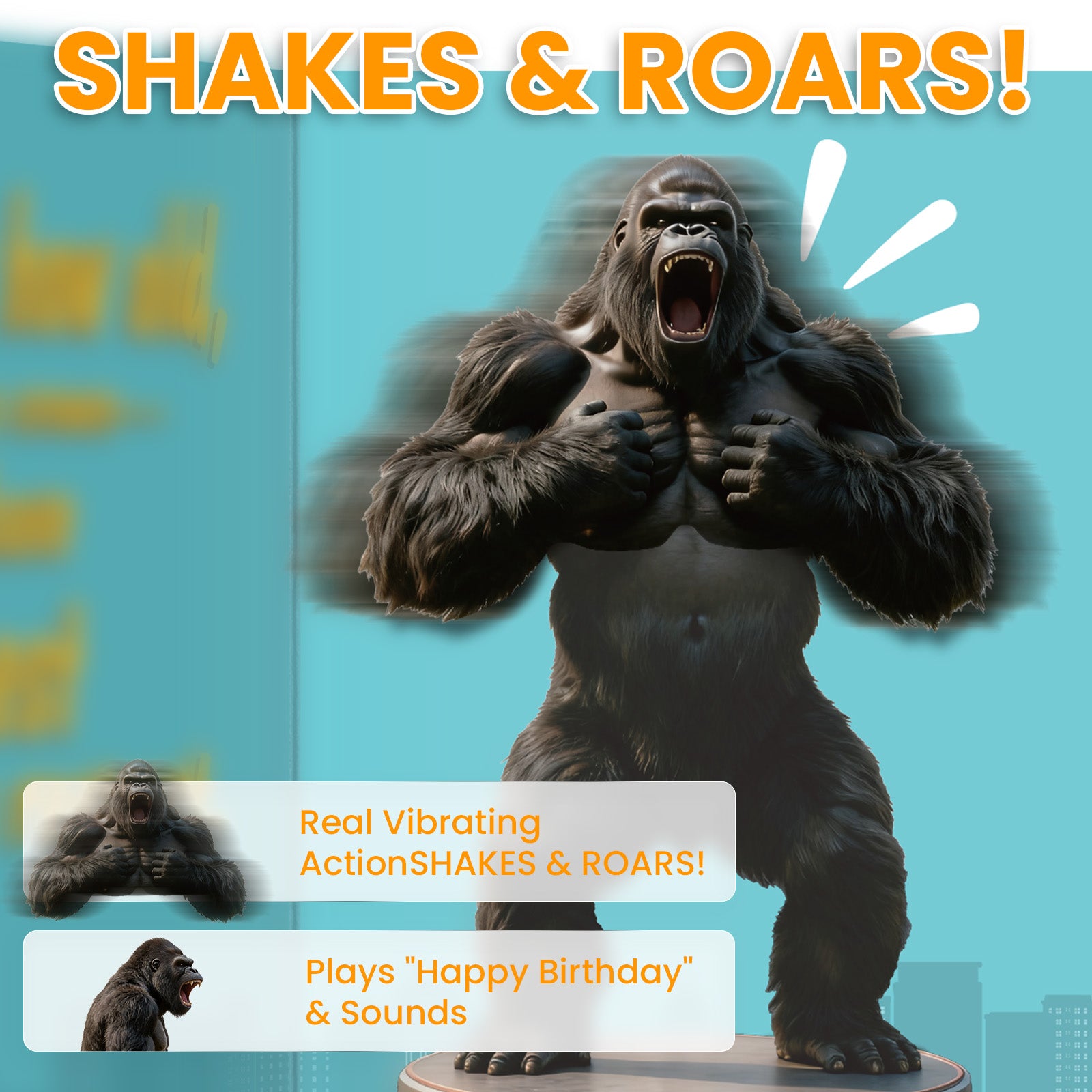 Funny Birthday Card with Sound, Shaking Gorilla Musical Interactive Greeting Card for Men Women Kids, Happy Birthday Gag Gift for Family Friends Coworkers