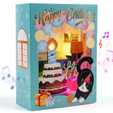 4D Pop-Up Birthday Card with Blowable Candle, Light & Music | Cute Cat Design, Interactive Birthday Greeting Card Gift for Her/Him