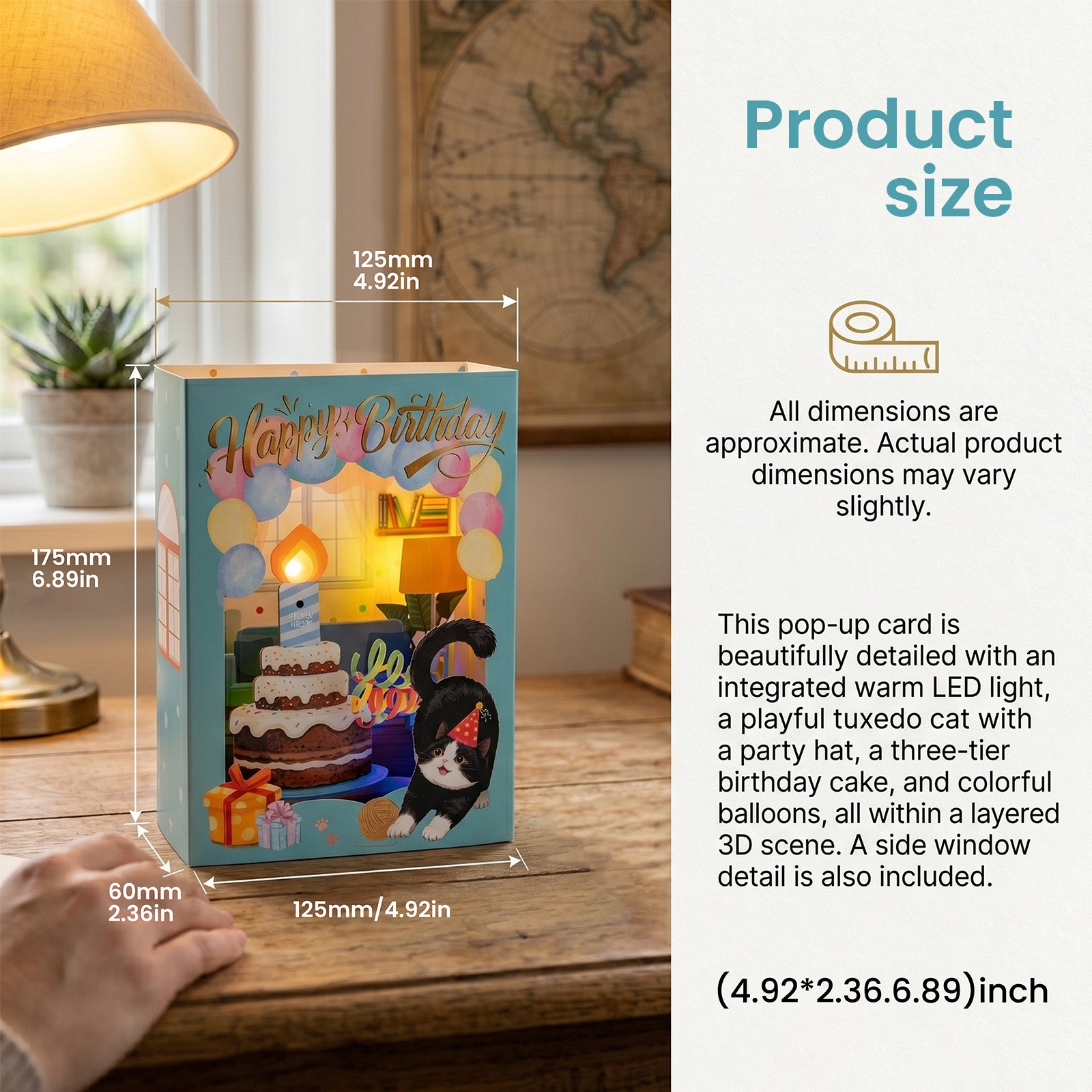 4D Pop-Up Birthday Card with Blowable Candle, Light & Music | Cute Cat Design, Interactive Birthday Greeting Card Gift for Her/Him