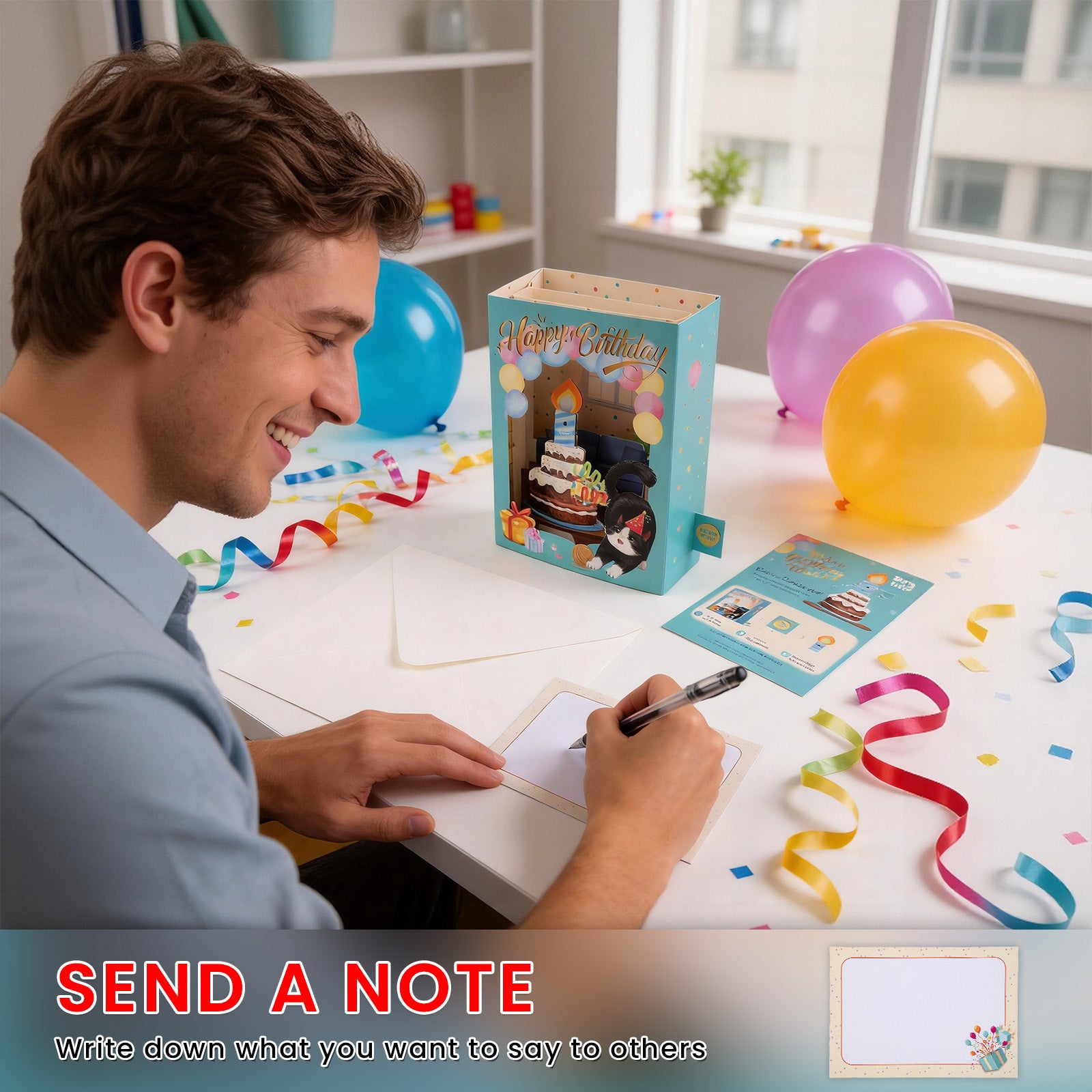 4D Pop-Up Birthday Card with Blowable Candle, Light & Music | Cute Cat Design, Interactive Birthday Greeting Card Gift for Her/Him