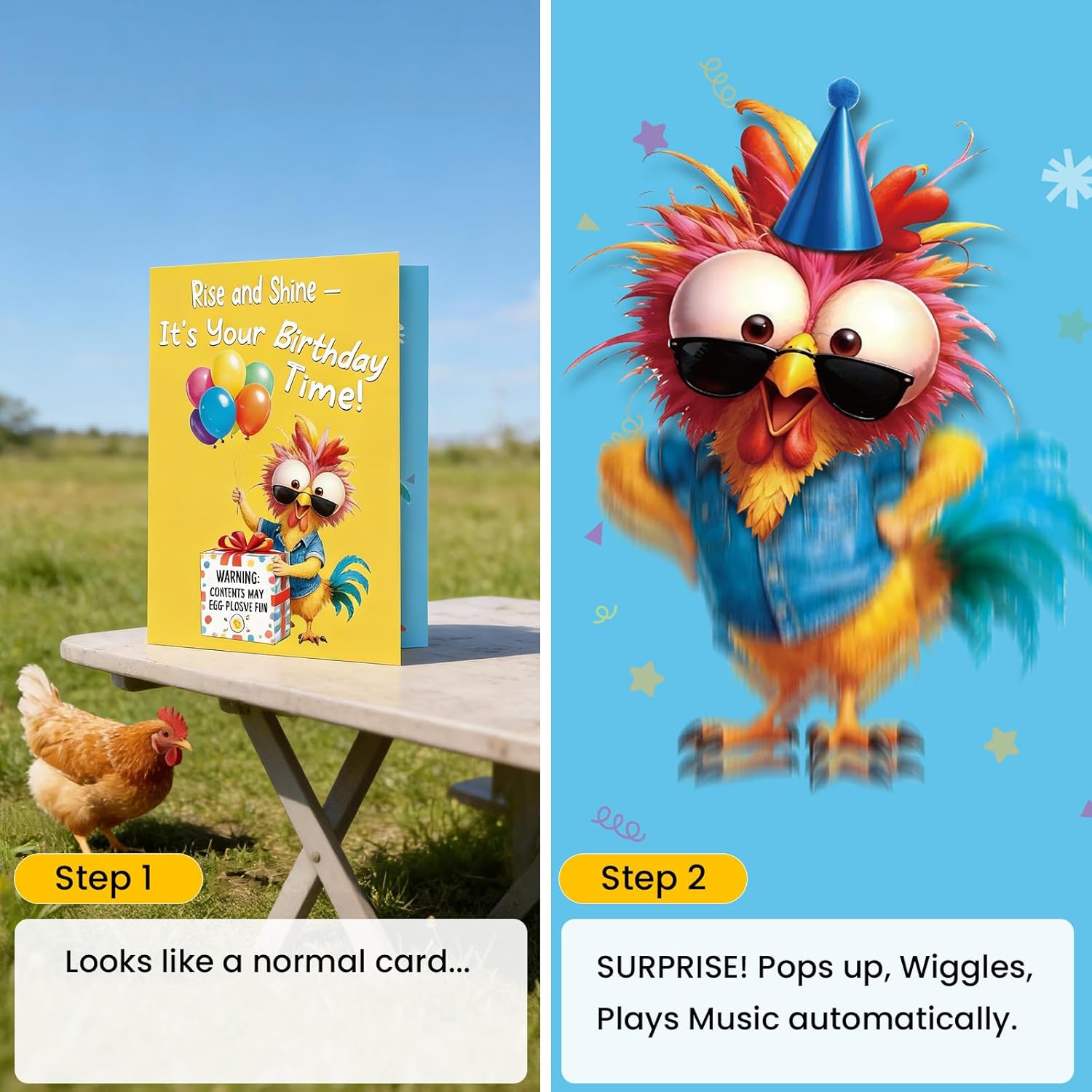 Cowboy Chicken Birthday Cards, Funny Birthday Card for Men Women Kids, MUSICAL & SHAKING Interactive Greeting Card with Envelope, Unique Hilarious Birthday Gift