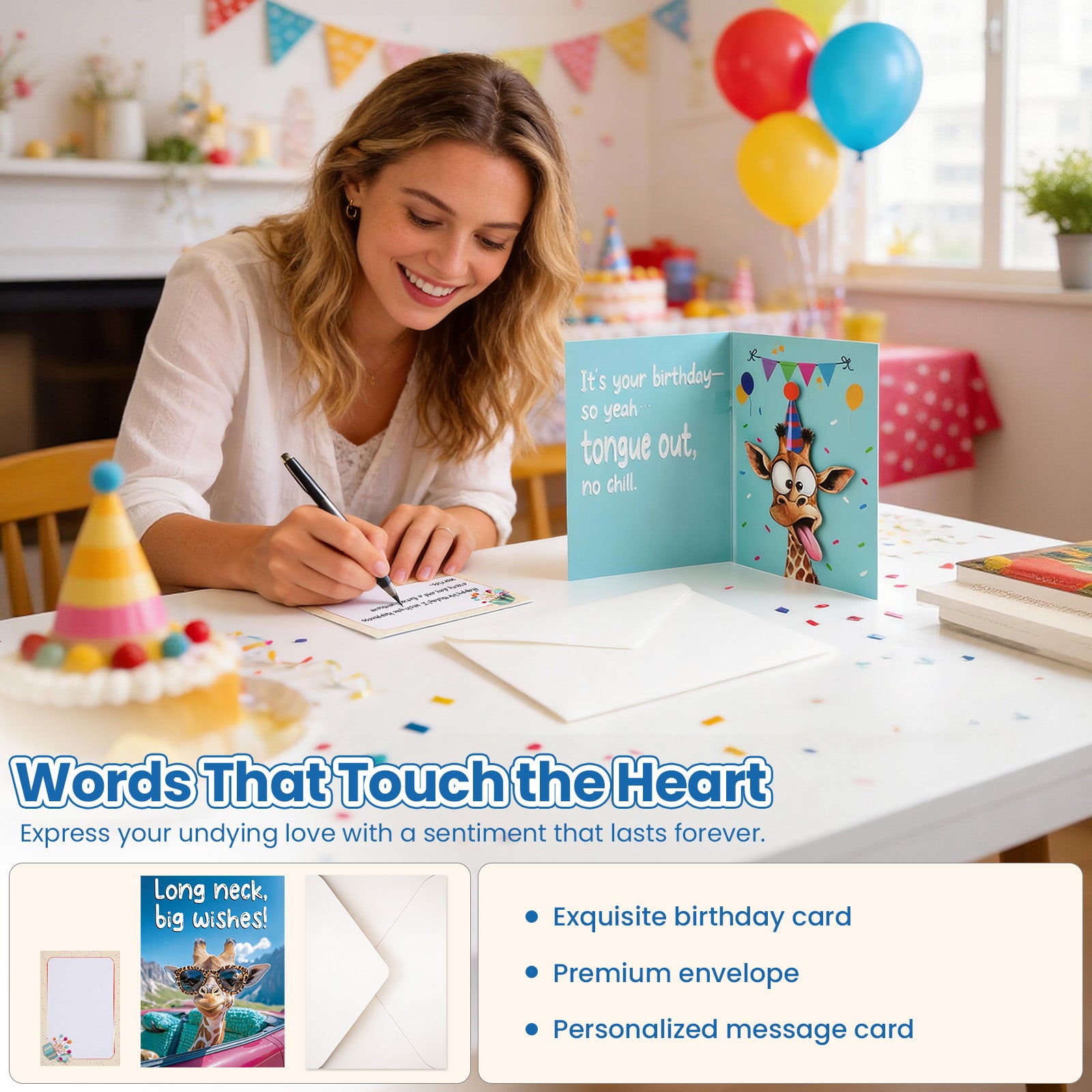 Mountova Funny Birthday Cards with Sound & Motion, Musical Shaking Giraffe Interactive Greeting Card for Women Men Kids, Happy Birthday Card with Envelope for Family Friends Coworker