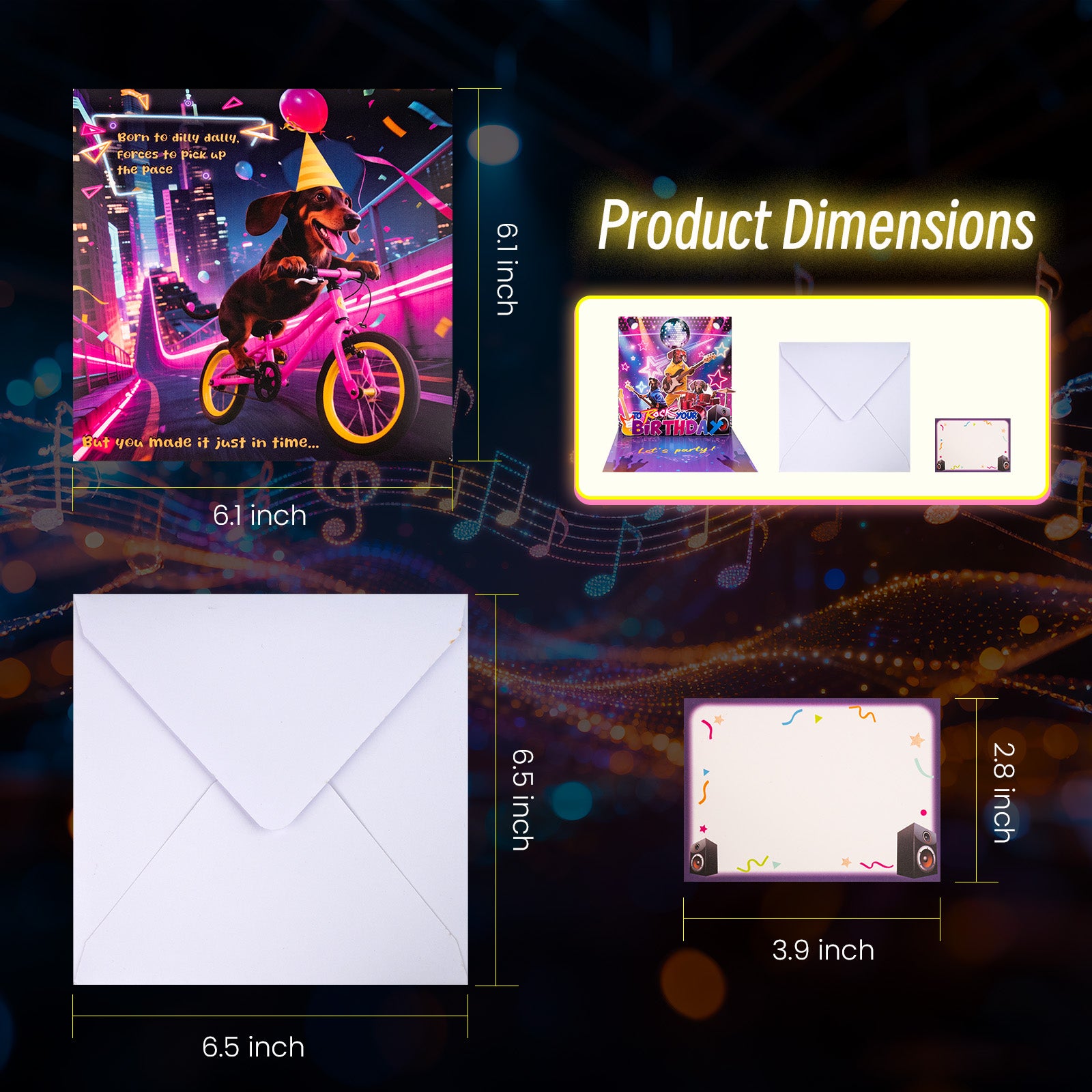 mountova Birthday Card, Funny Birthday Cards for Men Women Kids, Exquisite MUSICAL & SHAKING & LIGHTING Rock Band Dog Pop-up Greeting Card Gifts with Envelope, 6.1 x 6.1 Inch