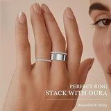 For Oura5,with smart rings【Ring not included】Stainless steel wide-band ring with smooth finish and stacked-look edge detailing; minimalist style,Compatible with Oura5