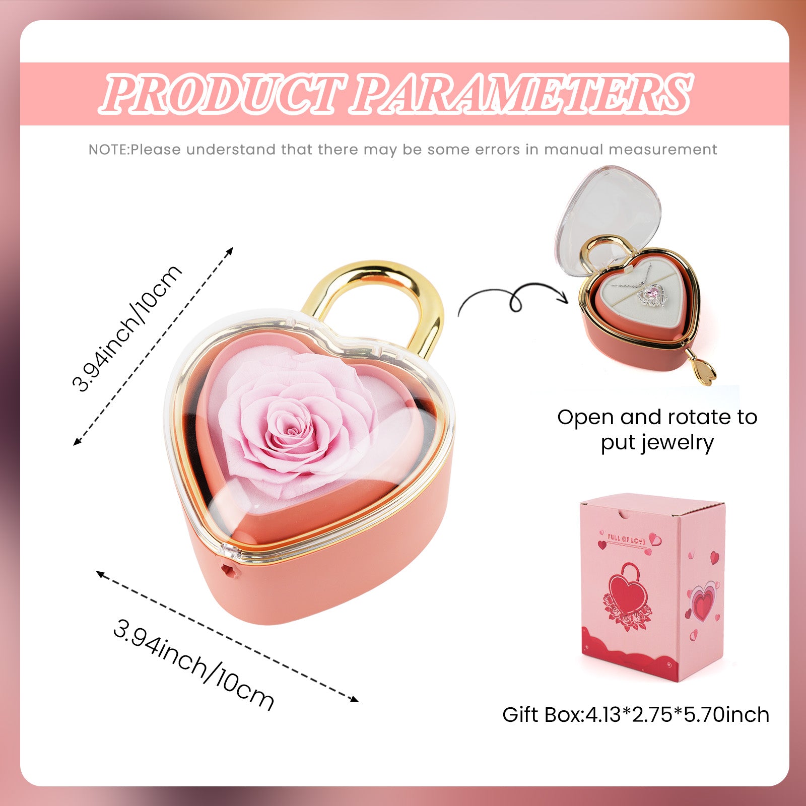 【V-Day gift for mom】Real Rose jewelry box, containing a heart-shaped rose pendant necklace Heart necklace A perfect gift for mom or grandma, ideal for Mother's Day or Valentine's Day.
