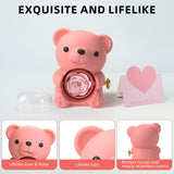 Mountova Teddy Bear Gift Box with Rotating Eternal Flower（Blush Pink)