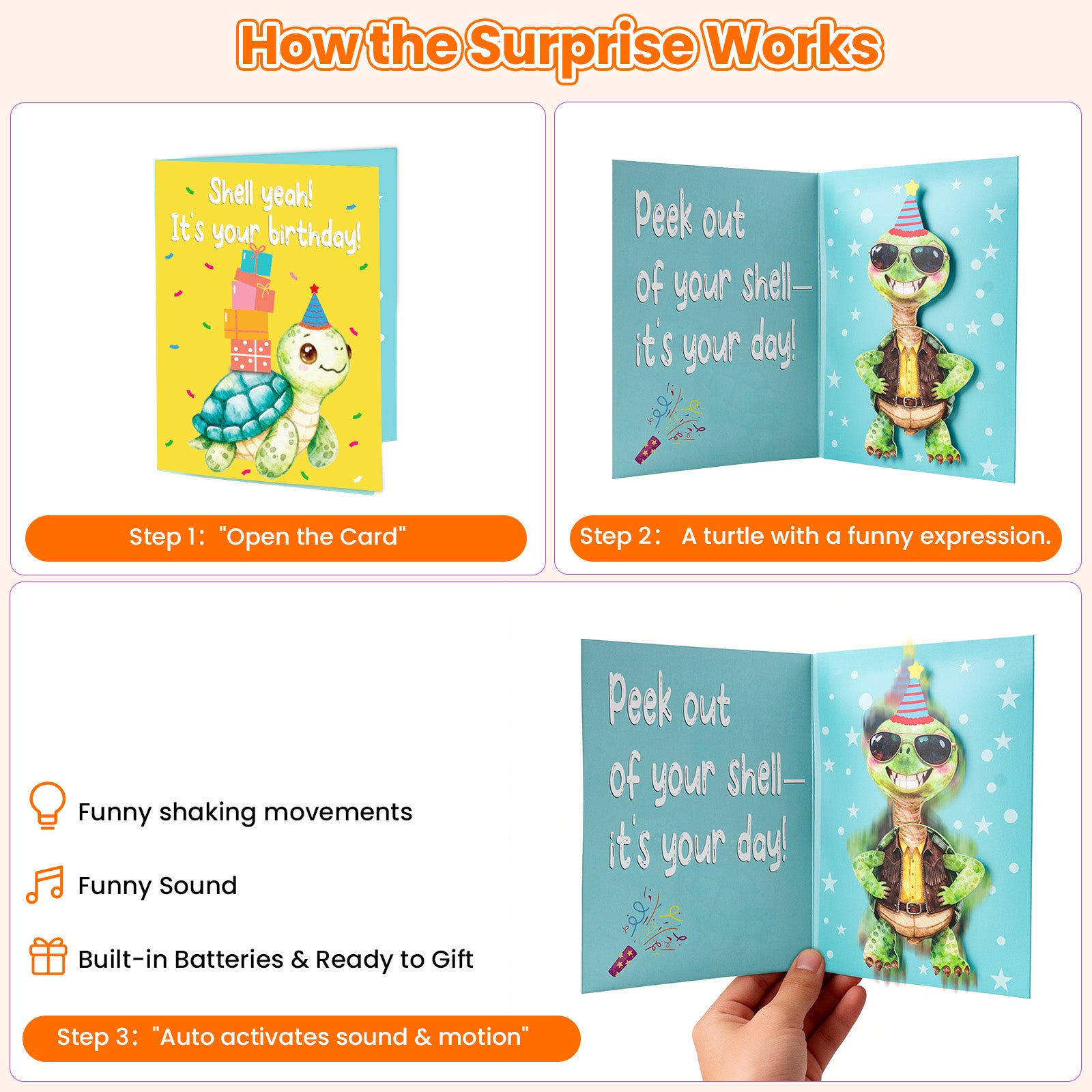 Musical Birthday Card That Plays the Happy Birthday Song with Sound & Motion – Cute Pop-Up Turtle Birthday Card, Funny&Animated Happy Birthday Gift for Kids, Women & Men