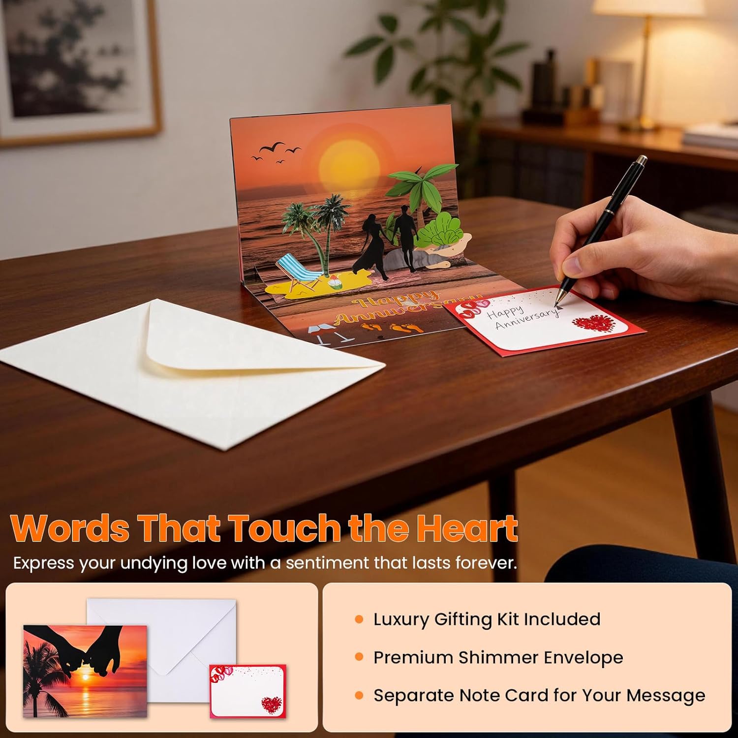 Anniversary Card with Music and Lights, 3D Pop Up Happy Anniversary Cards for Women Men Wife Husband Couple, Beach Vacation Invitation Card for Him or Her