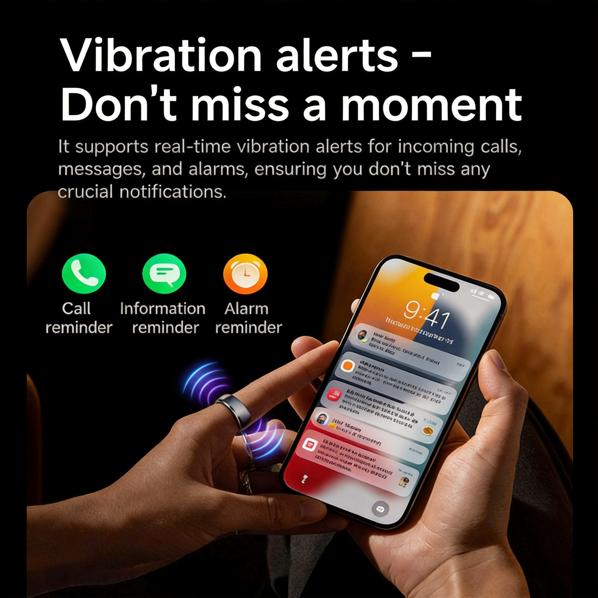 Vibration Call & Message Alert Stainless Steel Smart Health Ring, IP68 Waterproof Fitness Tracker, 24/7 Heart Rate Blood Oxygen Sleep Stress Monitor, 100+ Sports Modes, Family Care Long Battery Smart Ring for Men Women