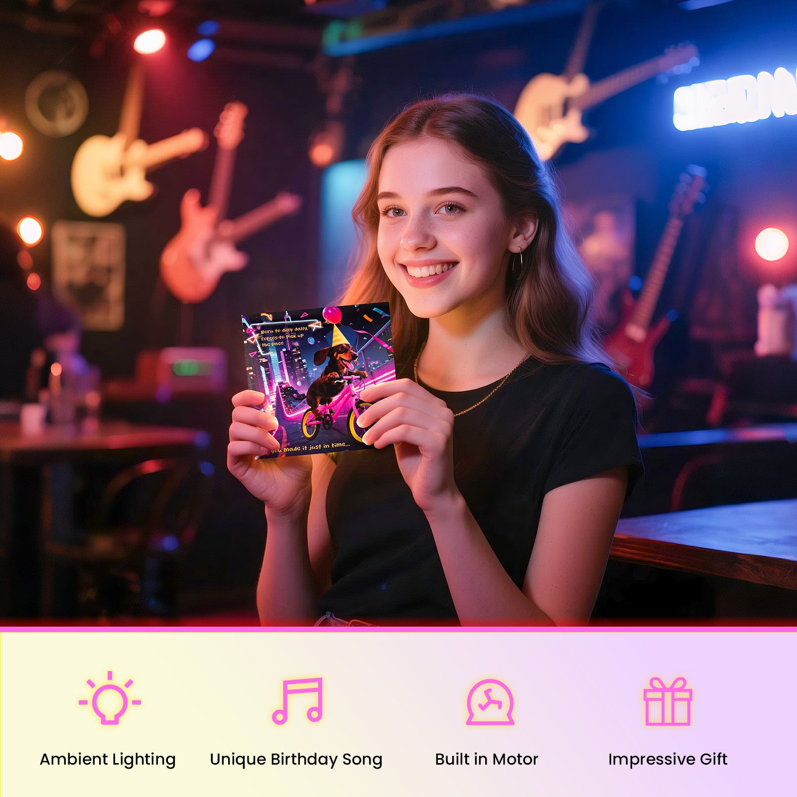 mountova Birthday Card, Funny Birthday Cards for Men Women Kids, Exquisite MUSICAL & SHAKING & LIGHTING Rock Band Dog Pop-up Greeting Card Gifts with Envelope, 6.1 x 6.1 Inch