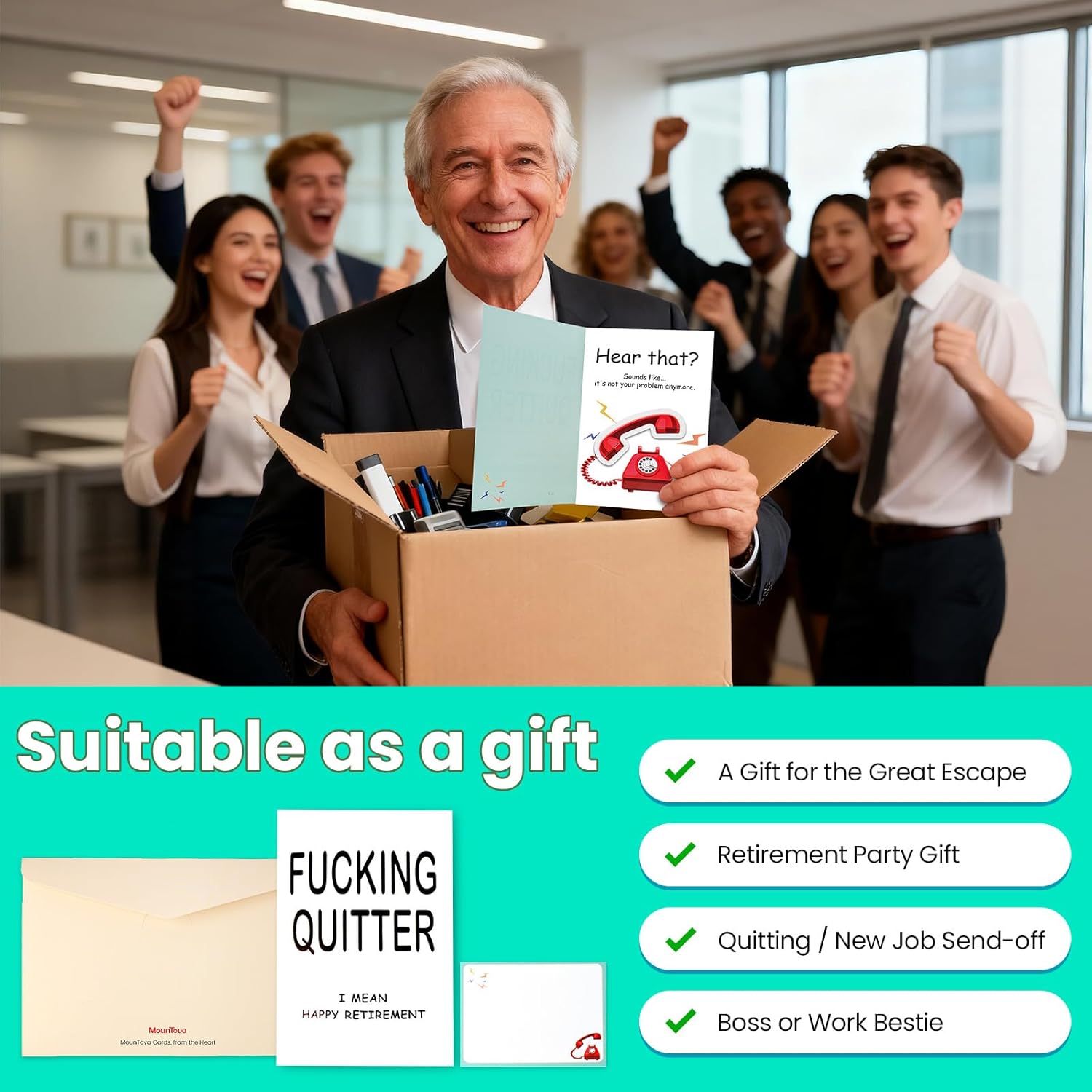 Funny Retirement Card for Woman Man, Musical & Shaking Telephone Retired Cards Farewell Leaving Card Humorous Greeting Cards with Envelope Happy Retirement Cards Gifts for Coworker Colleague Friend