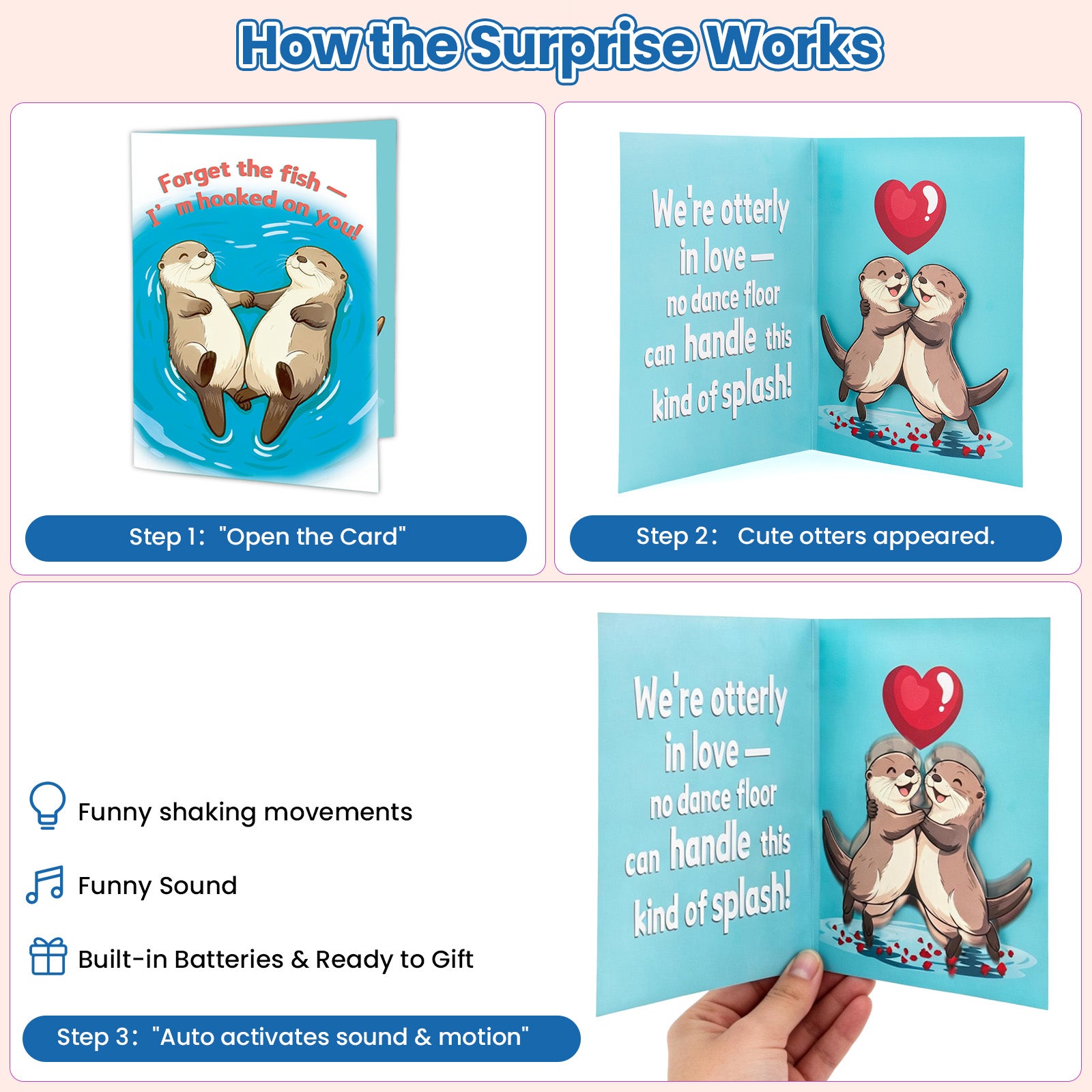 Funny Otter Dancing Birthday Card - "We're Otterly in Love" | Musical Pop-Up Card with Sound & LED Light | Cute Animal Valentine's Day or Anniversary Gift for Couples