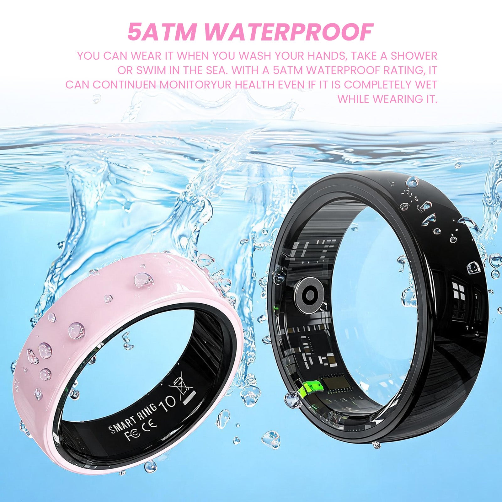 Smart Health Ring - Heart Rate Blood Oxygen Sleep Monitor, Couple Interactive 5ATM Waterproof Fitness Tracker Ring
