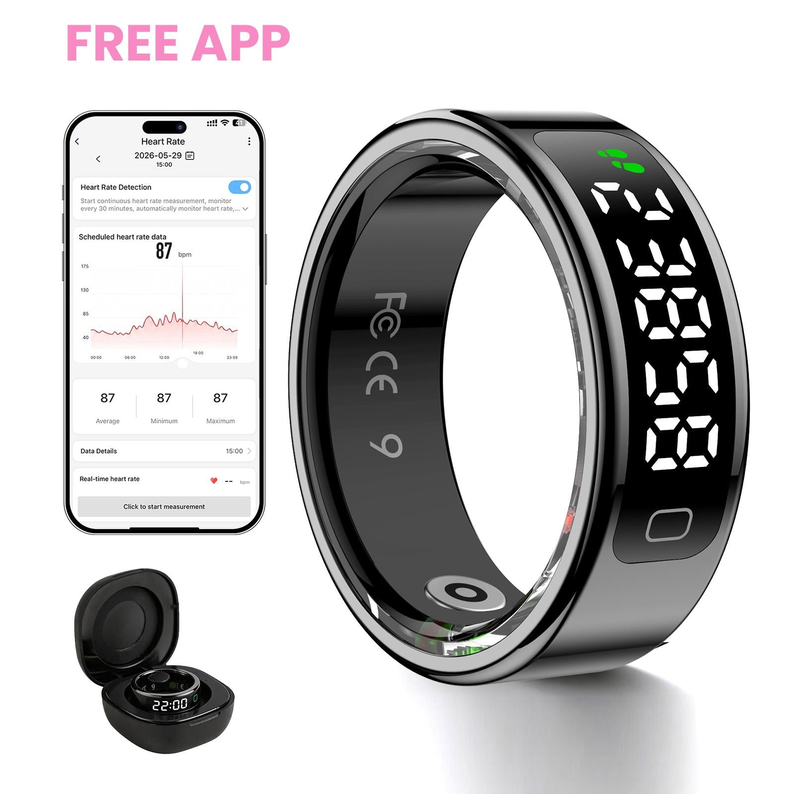 Smart Ring with LED Screen--Health, Fitness & Period Tracker, Camera Control. Gift for Men & Women, Black/Rose Gold/Silver Wearable Tech Gadgets Remote, Fitness health monitor,use for counting and reciting praises