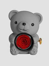 Mountova Teddy Bear Gift Box with Rotating Eternal Flower（ Grey)