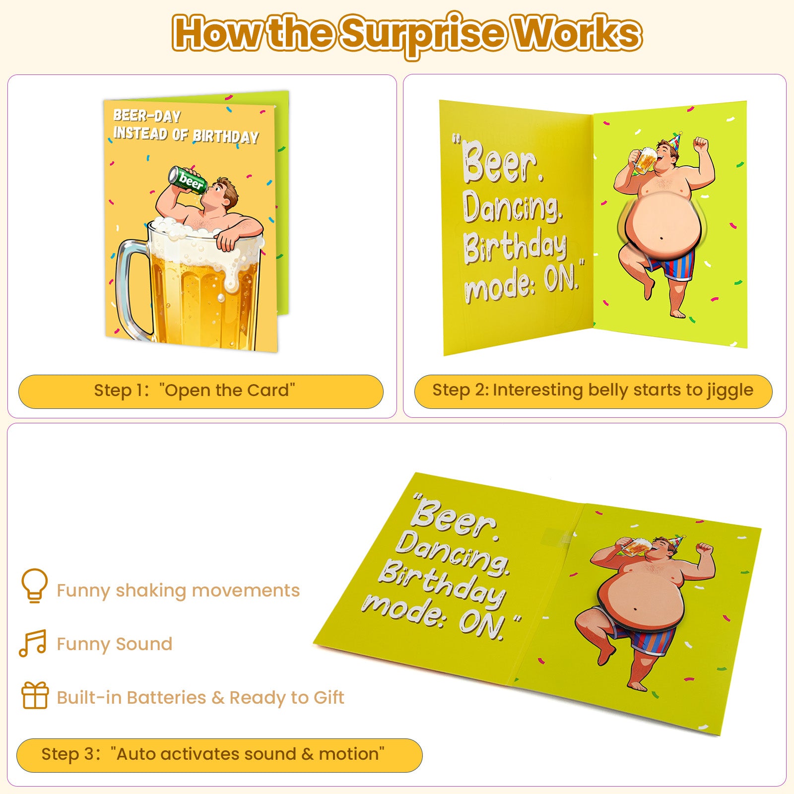 Funny pop-up Beer-Themed Birthday Cards - "Beer Day Instead of Birthday," fun and shaking cards, a hilarious gift for beer lovers, husbands, fathers, or friends