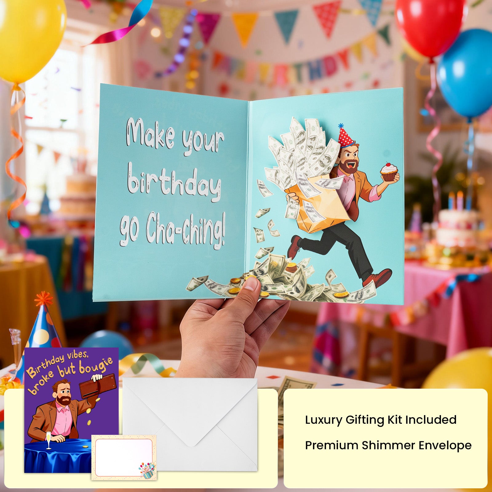 Funny Birthday Card，Musical Birthday Card with Shaking Money Bag – Interactive Happy Birthday Greeting Card with Music & Envelope, Surprise Birthday Gift for Men, Women & Kids