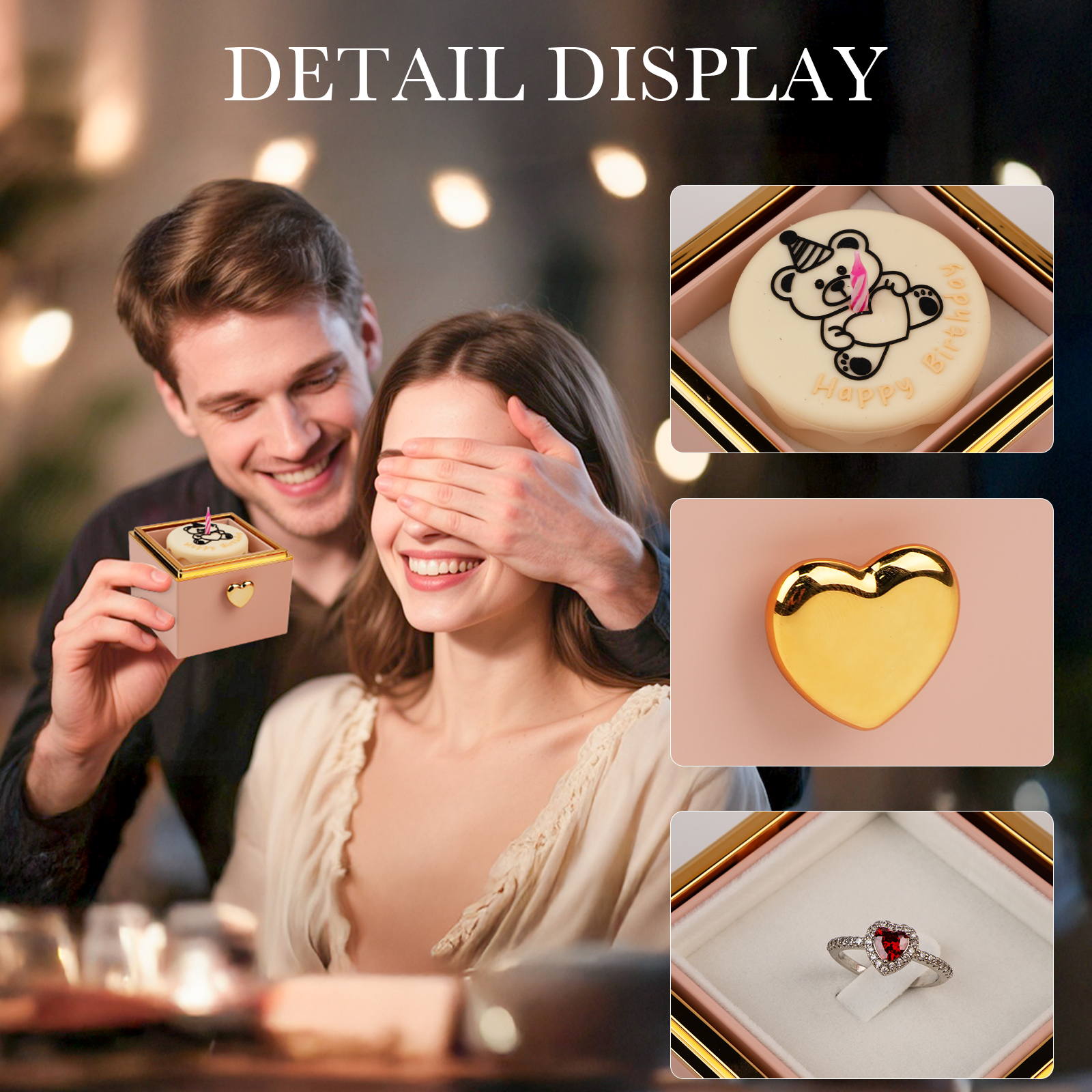 Coffret cadeau à rabat automatique, boîte à roses avec collier Love, cadeau pour elle