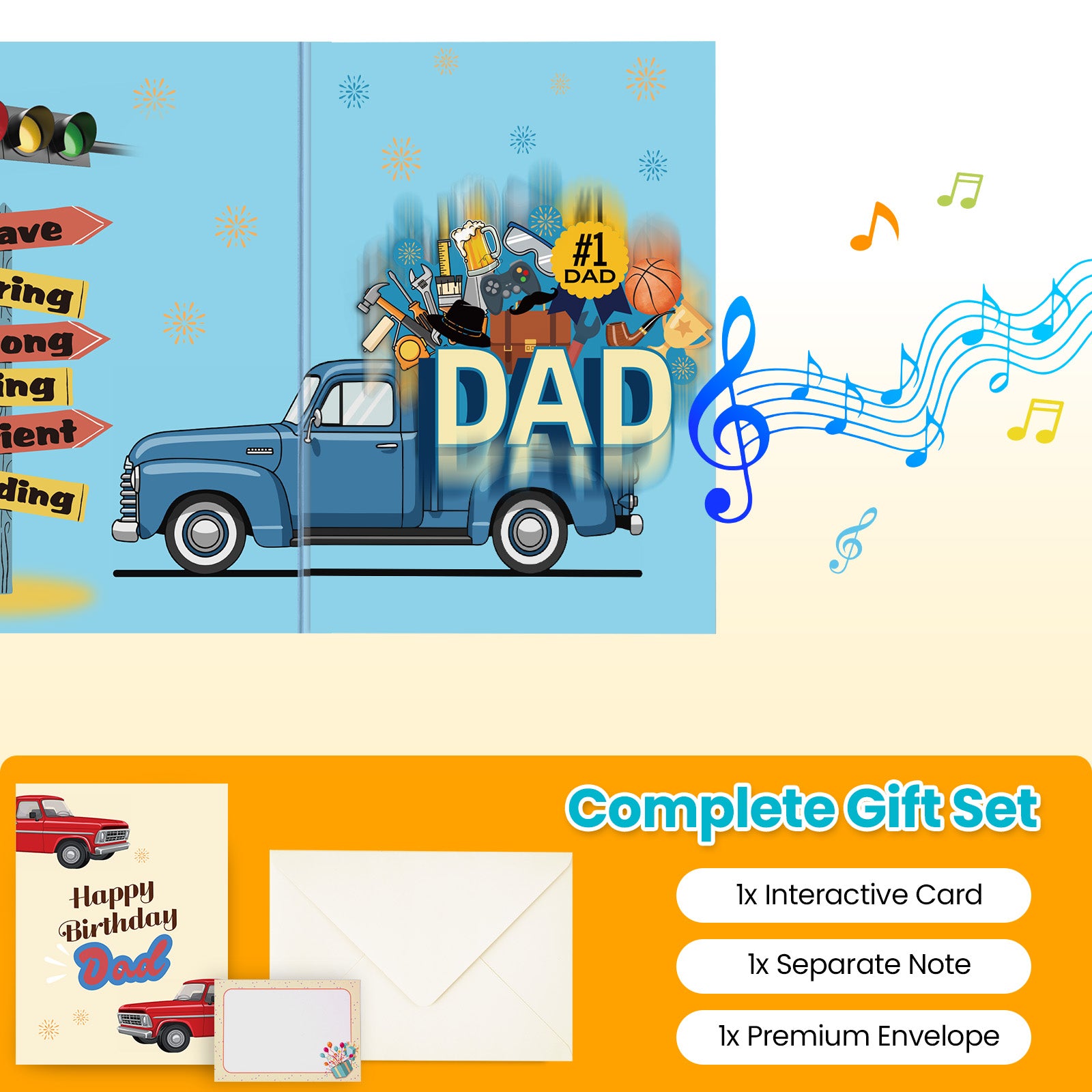 Musical Birthday Card for Dad - Moving & Shaking Truck Card, Funny Gift for Father, Husband, Stepdad, Perfect for Birthday & Father’s Day