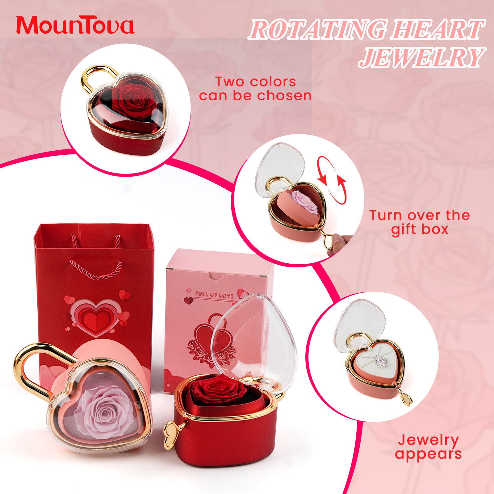 【V-Day gift for mom】Real Rose jewelry box, containing a heart-shaped rose pendant necklace Heart necklace A perfect gift for mom or grandma, ideal for Mother's Day or Valentine's Day.