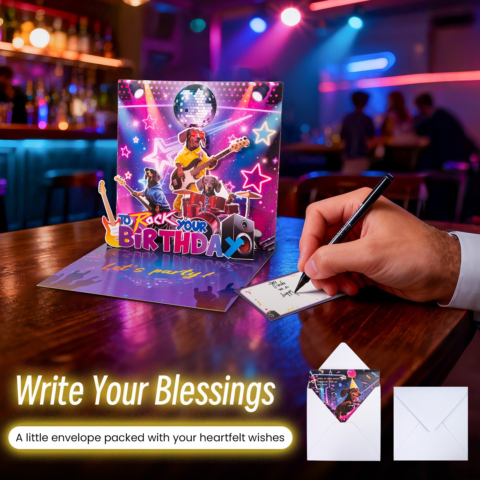 mountova Birthday Card, Funny Birthday Cards for Men Women Kids, Exquisite MUSICAL & SHAKING & LIGHTING Rock Band Dog Pop-up Greeting Card Gifts with Envelope, 6.1 x 6.1 Inch