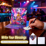 mountova Birthday Card, Funny Birthday Cards for Men Women Kids, Exquisite MUSICAL & SHAKING & LIGHTING Rock Band Dog Pop-up Greeting Card Gifts with Envelope, 6.1 x 6.1 Inch