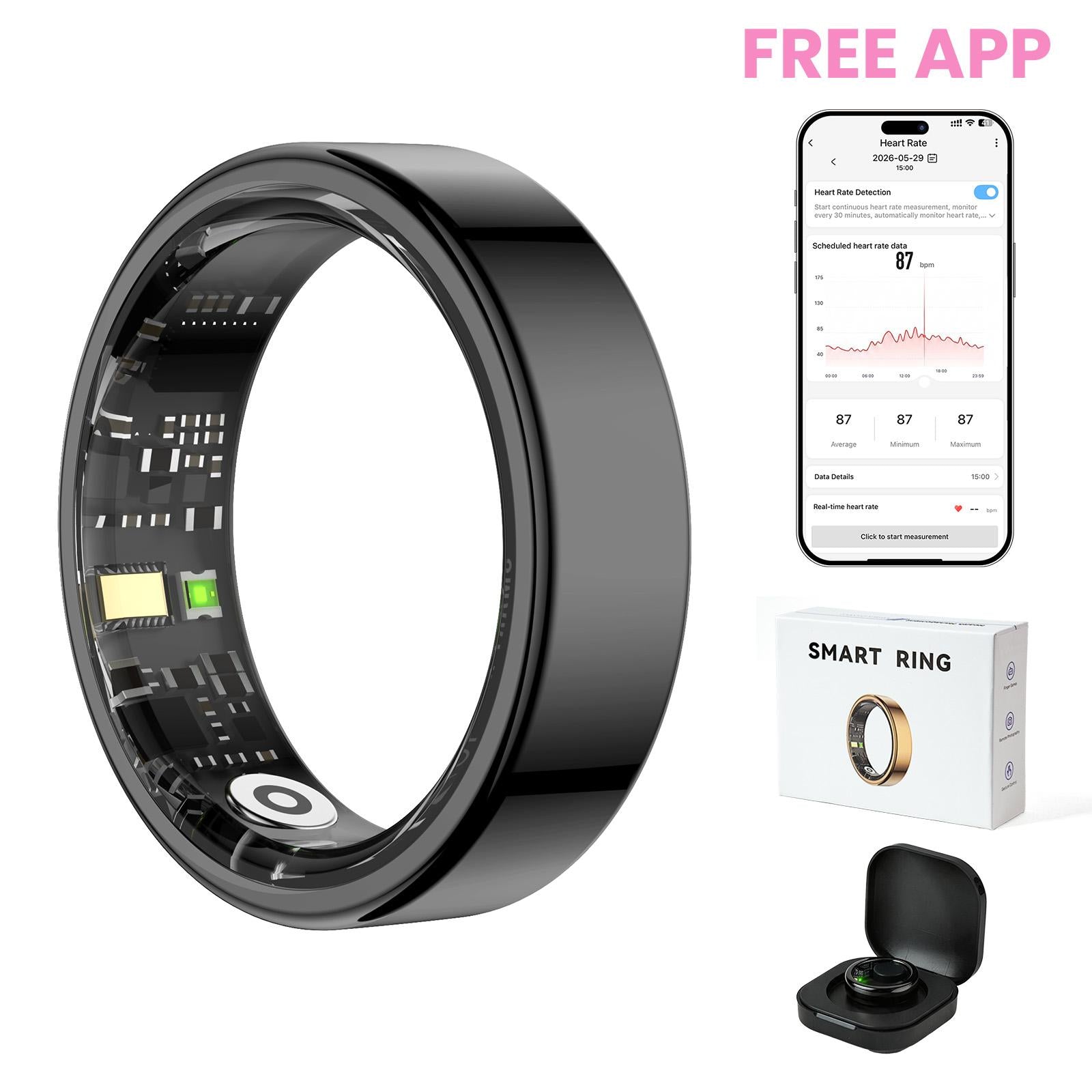 Gold-colored Stainless Steel Smart Ring – Fitness Tracker with 24/7 Sleep Tracking, Heart Rate,Blood Oxygen, Stress & Women's Cycle Monitor,IP68 & 5ATM Health & Fitness Tracker, iOS & Android Compatible, Charging Case Included