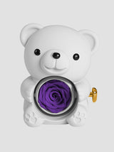 MounTova Teddy Bear with Preserved Flower, Gift Box with Necklace（White)