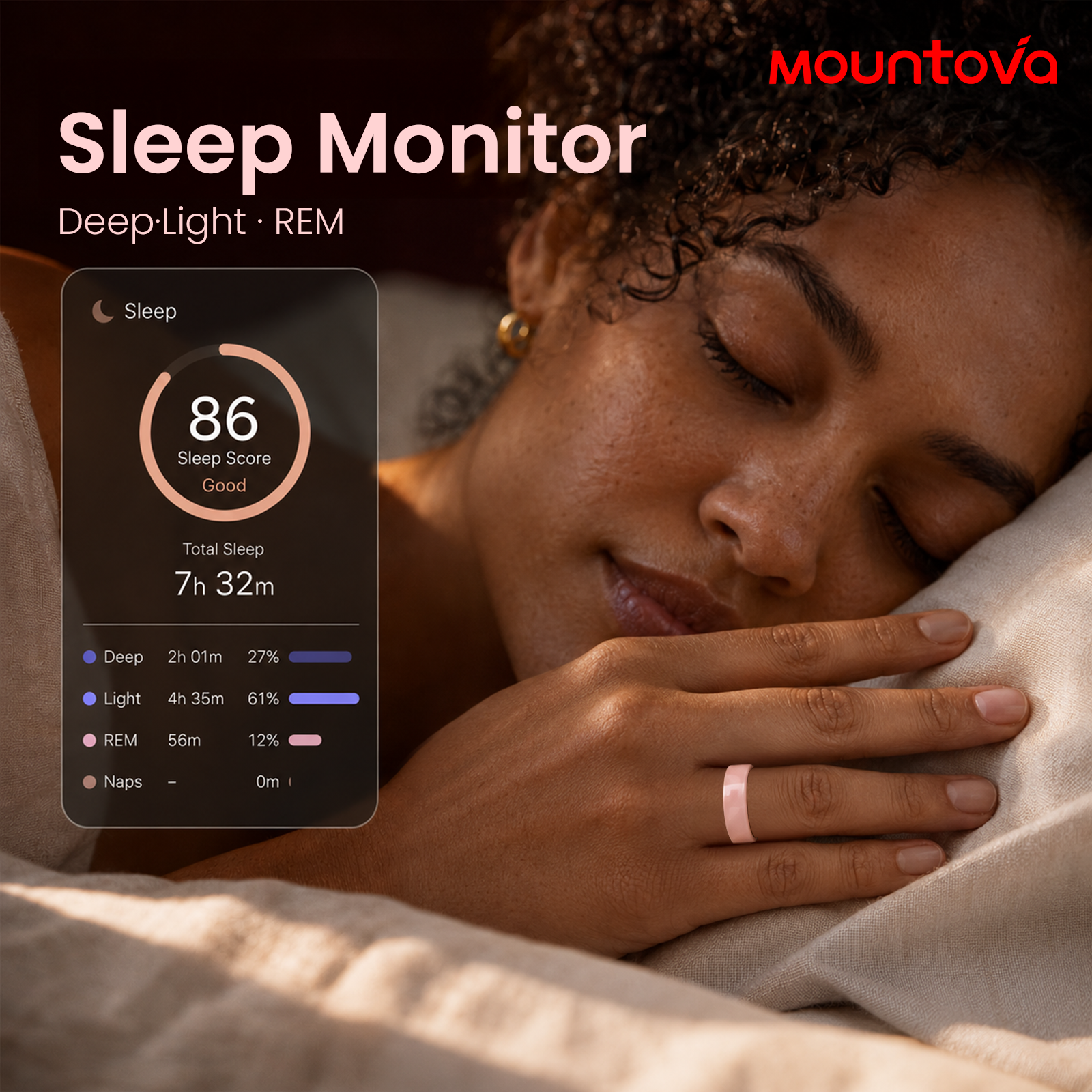 Mountova OR5 Smart Ring for Women & Men, Ceramic & Stainless Steel Health Tracker, 2.9g Lightweight, Heart Rate Blood Oxygen Sleep Stress Monitor, 5ATM Waterproof, 5-7 Day Battery, 5 Colors, Charging Case, iOS Android