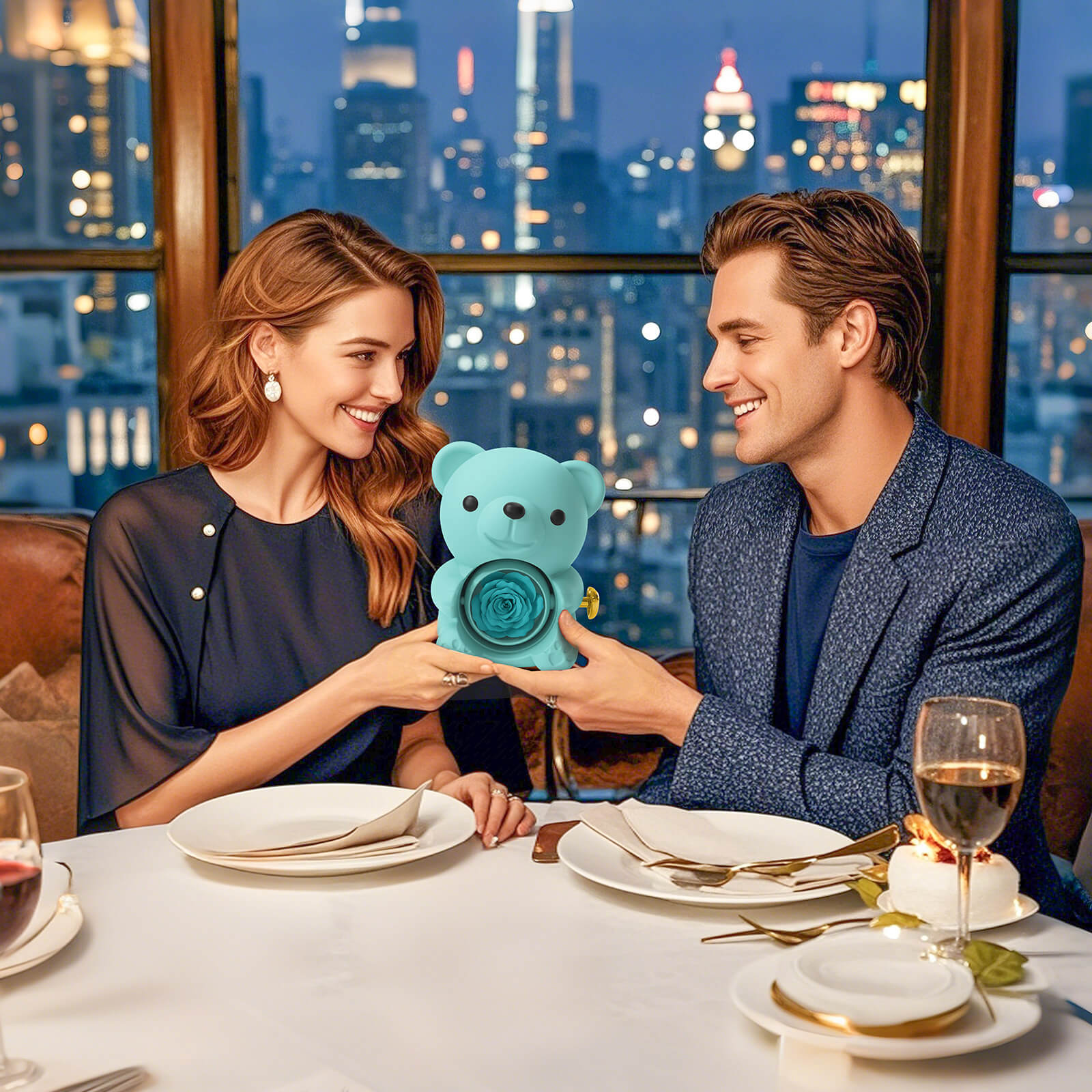 Mountova Teddy Bear with Preserved Flower（Tiffany Blue)