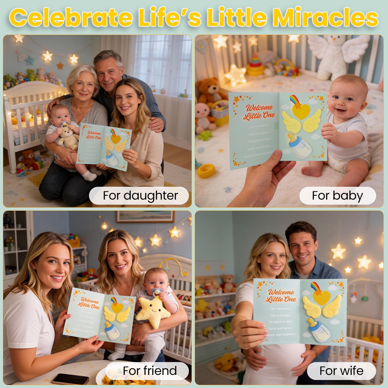 Baby Shower Card – Pop Up Baby Shower Cards with Sound & Light for Girl and Boy - Cute New Baby Card for New Parents, Blank NoteCard and Envelope Included